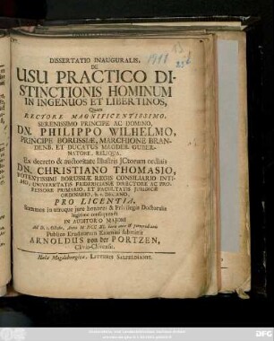 Dissertatio Inauguralis, De Usu Practico Distinctionis Hominum In Ingenuos Et Libertinos