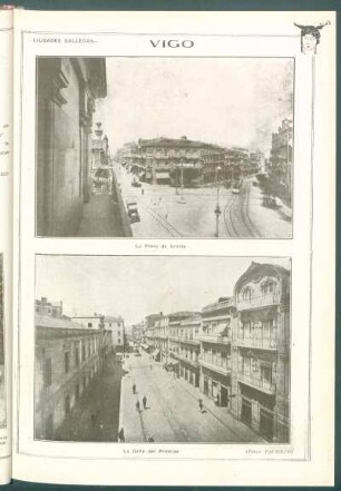 Ciudades gallegas : [Vistas de] Vigo - La Plaza de Urzais [y] La Calle del Príncipe [Fotos Pacheco]