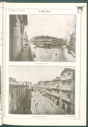 Ciudades gallegas : [Vistas de] Vigo - La Plaza de Urzais [y] La Calle del Príncipe [Fotos Pacheco]