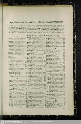 Alphabetisches Personen-, Orts- u. Sachverzeichniss