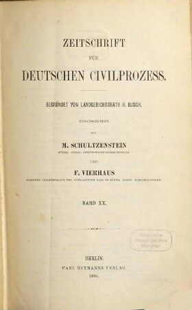 Zeitschrift für deutschen Zivilprozess. 20. 1894