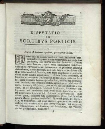 Disputation I. De Sortibus Poeticis.