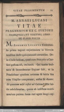 M. Annaei Lucani Vitae Fragmentum Ex C. Svetonii Tranquilli (Ut Videtur) Libro De Claris Poetis