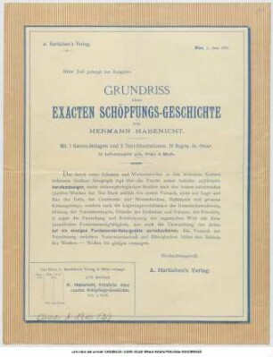 Mitte Juni gelangt zur Ausgabe: Grundriss einer exacten Schöpfungs-Geschichte von Hermann Habenicht : [Werbebeilage]
