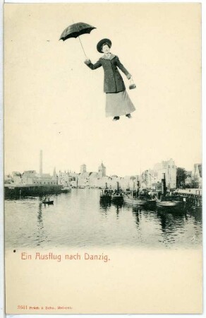 Danzig. Blick in den Hafen und "Fliegende Frau" ("Ein Ausflug nach Danzig")
