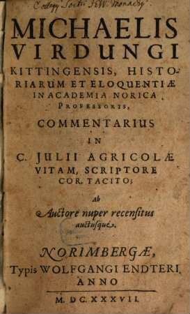 Commentarius in Agricolae vitam ex Tacito