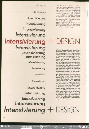 Intensivierung + Design : Intensivierung + Design