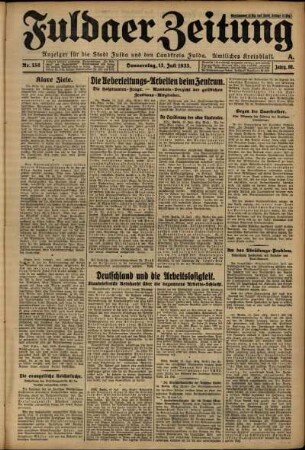 Erste Ausgabe vom Donnerstag, den 13. Juli 1933.