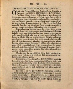 Progr. ... de moralitate praescriptionis in delictis