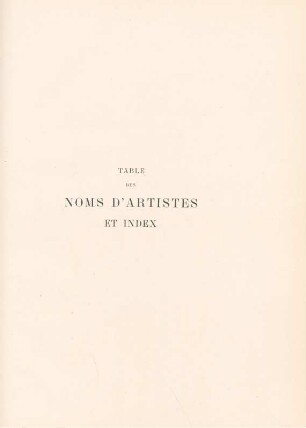 Table des noms d'artistes et index