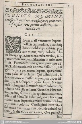 Cognito Nomine, necesse est quid rei investigare, propterea descriptio, vel potiu diffinito elicienda est. Cap. II.