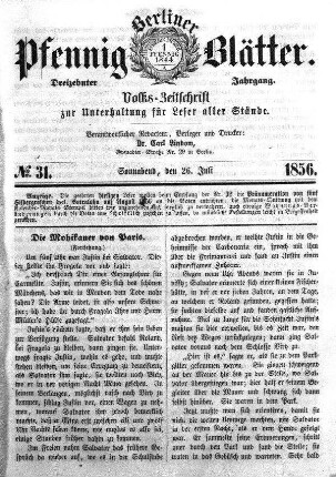 No. 31, Sonnabend, den 26. Juli