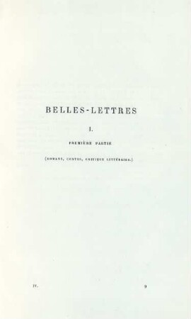 Belles-lettres I. Première partie (romans, contes, critique littéraire)
