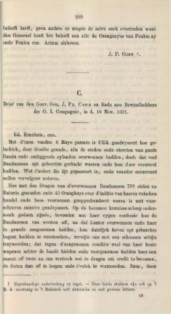 C. Brief van den Gouv. Gen. J. Pz. Coen en Rade aan Bewindhebbers der O. I. Compagnie, in d. Nov. 1621
