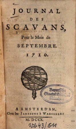 Journal des sçavans. 1710, [3]. Sept. - Déc.