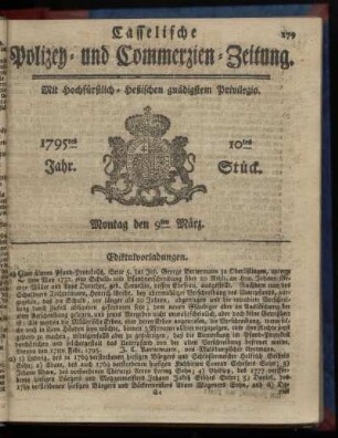 10tes Stueck, Montag den 9ten Maerz 1795