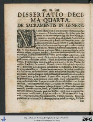 Dissertatio Decima Quarta. De Sacramentis In Genere