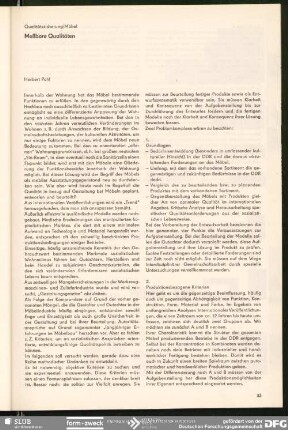 Meßbare Qualitäten : Qualitätssicherung/Möbel