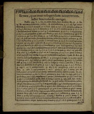 Errata, quæ inter relegendium occurrenrunt, lector benevolus sic corrigat.