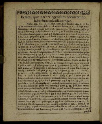 Errata, quæ inter relegendium occurrenrunt, lector benevolus sic corrigat.