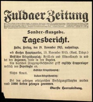 Erste Ausgabe vom Freitag, den 19. November 1915.
