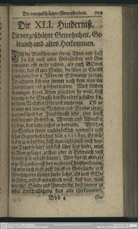 Die XLI. Hinderniß. Die vorgeschützte Gewohnheit, Gebrauch und altes Herkommen
