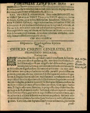 Disputatio Quadragesima septima. De Officio Christi Generatim, Et Prophetico Speciatim.