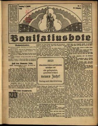 Erste Ausgabe vom Sonntag, den 03. Januar 1932.