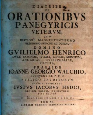 Diatribe de orationibus panegyricis Veterum