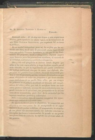 [Carta del autor al] Sr. D. Antonio Barreiro y Ramos