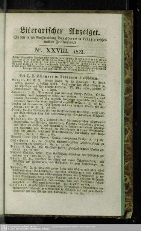 Literarischer Anzeiger No. XXVIII. 1823