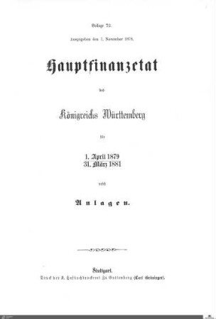 Hauptfinanzetat 1879-1881, Spezialetats