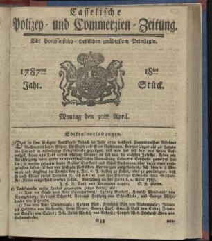 18tes Stueck, Montag den 30ten April. 1787