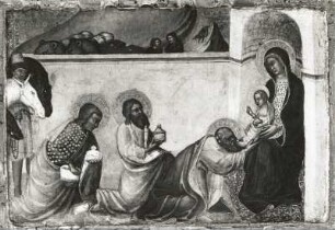 Anbetung der Könige (Teil einer Predella) von Paolo, di Giovanni Fei. Pappelholz; 23,5 x 32,5 cm
