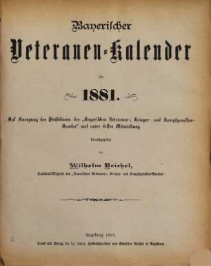 Bayerischer Veteranen-Kalender : für .... 1881