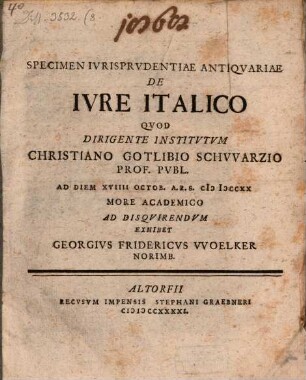 Specimen iurisprudentiae antiquariae de iure italico