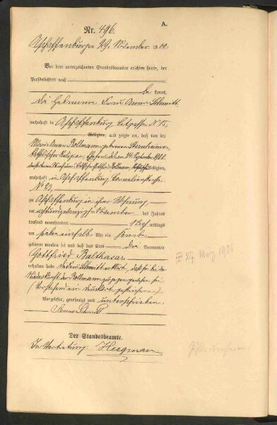 Standesamtsbuch der Stadt Aschaffenburg: Geburten 365/1900 - 184/1901
