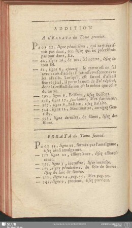 Addition A L'Errata du Tome premier
