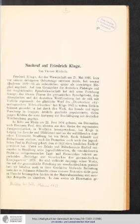 Nachruf auf Friedrich Kluge