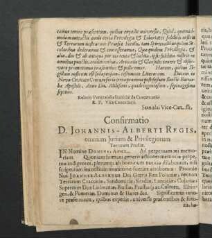 Confirmatio D. Johannis-Alberti Regis, omnium Iurium & Privilegiorum Terrarum Prussiae.