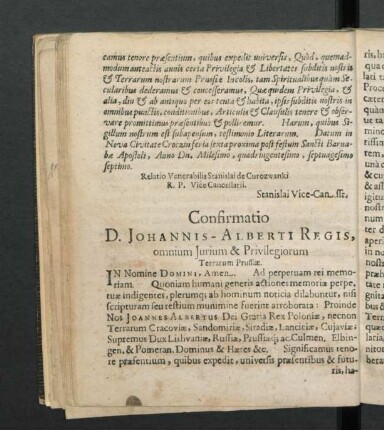 Confirmatio D. Johannis-Alberti Regis, omnium Iurium & Privilegiorum Terrarum Prussiae.