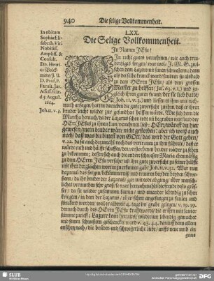 LXX. Die Selige Vollkommenheit