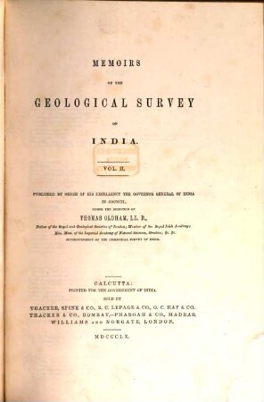 Memoirs of the Geological Survey of India. 2. 1860