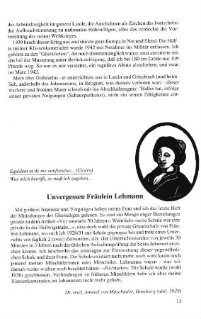 Unvergessen Fräulein Lehmann