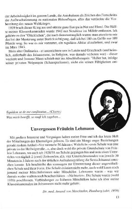Unvergessen Fräulein Lehmann