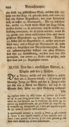 XLVIII. Von den 1. vierfüßigen Thieren, 2. Vögeln und den 3. Fischen