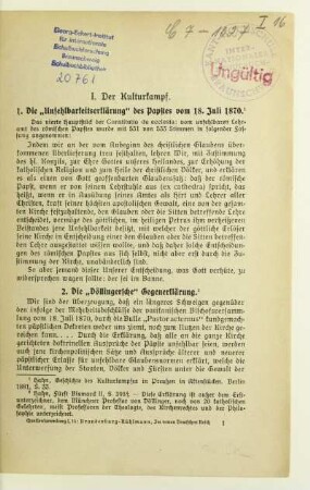 I. Kulturkampf