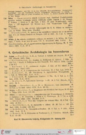 9. Griechische Archäologie im besonderen (Nr. 744 - 956)