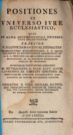 Positiones Ex Universo Iure Ecclesiastico
