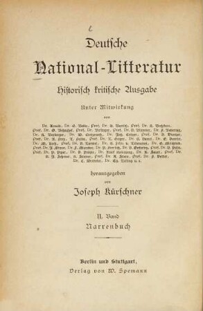 Narrenbuch : Kalenberger ; Peter Leu ; Neithart Fuchs ; Markolf ; Bruder Rausch